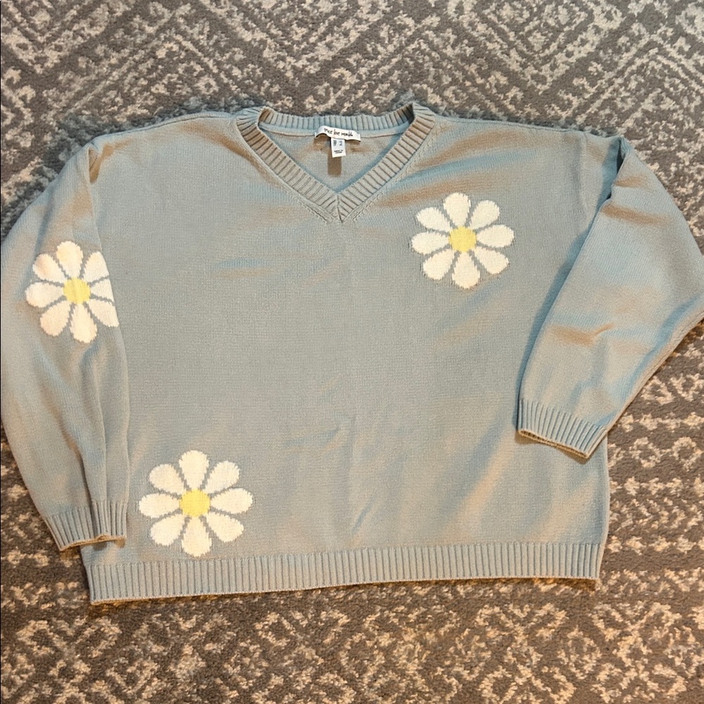 Peace Love World Light Blue Sweater